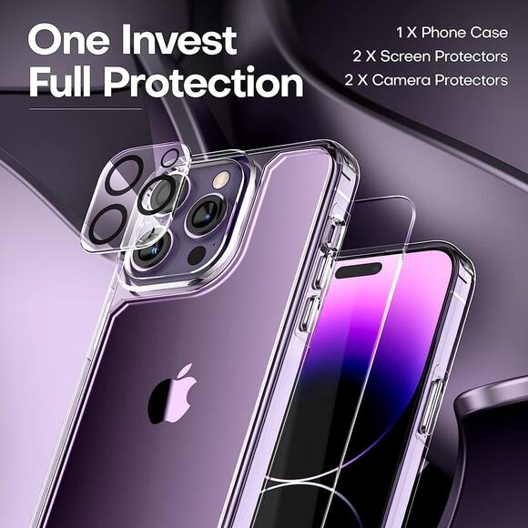 For iPhone 14 Pro Max 1 Clear Case 2 Tempered Screen Protector 2 Lens Protector - Picture 3 of 6